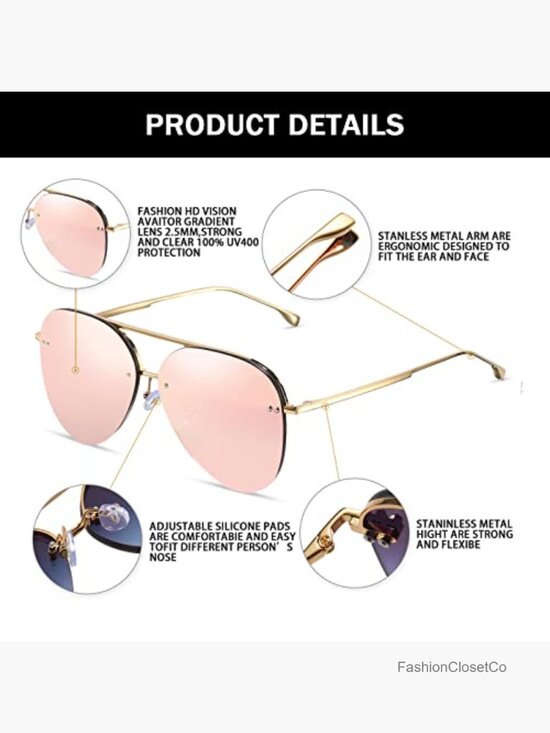 Retro Rimless Aviator Sunglasses Oversized UV400 Gradient Mirrored Lens main image 7